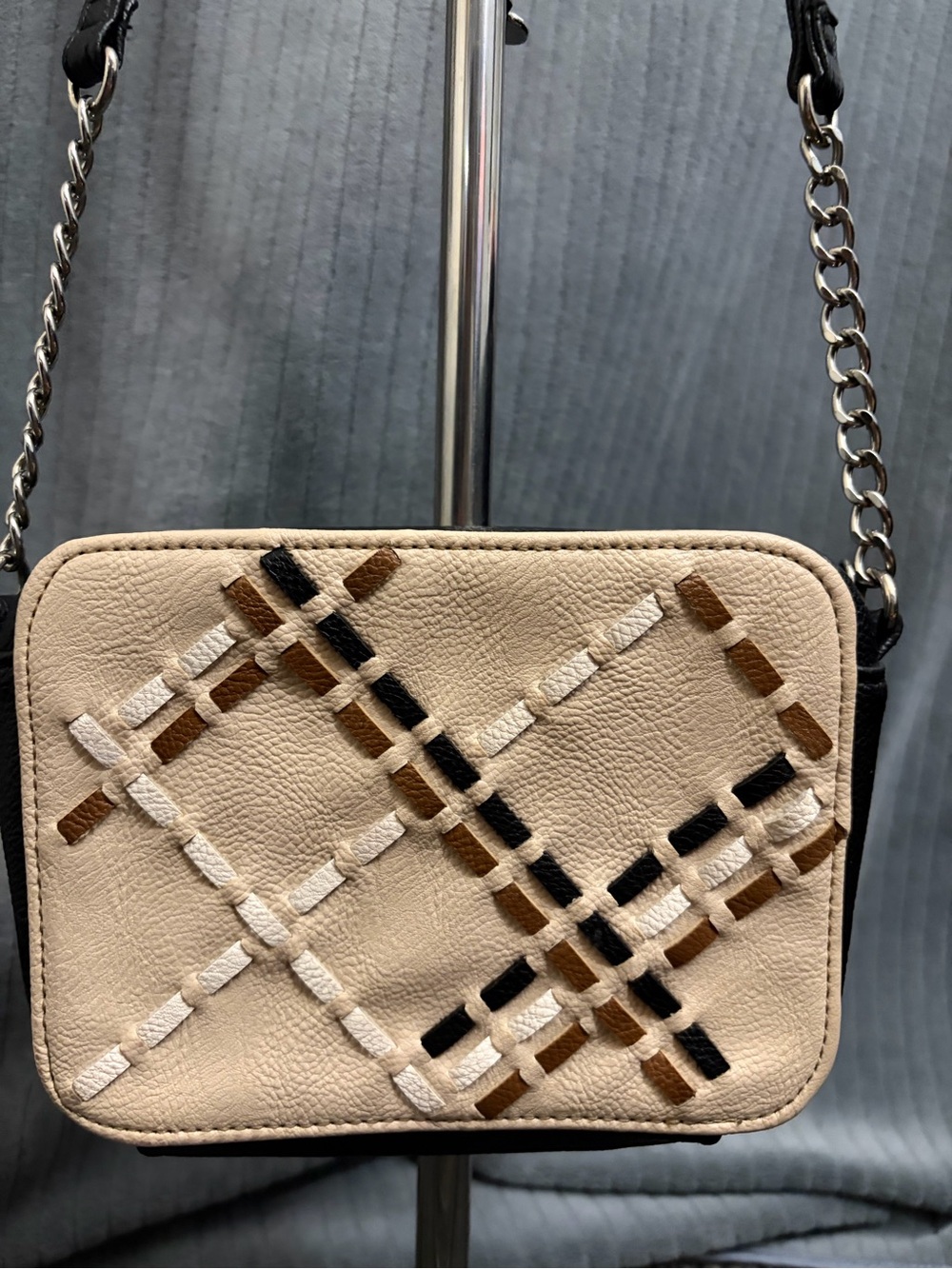 Nine West Cream Crossbody with Brown and Black Woven Detail